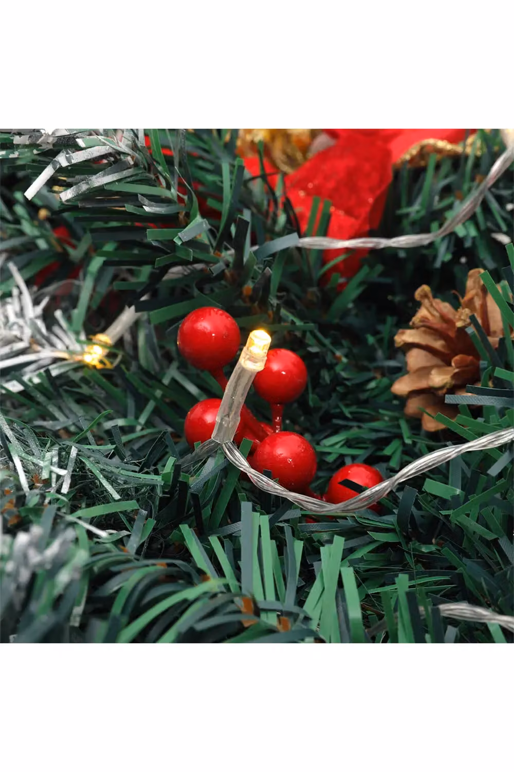 Living and Home 2.7m Christmas Garland with 50 LED Lights, Artificial Spruce with Pine Cones, Red Flowers and Berries in Green – 5