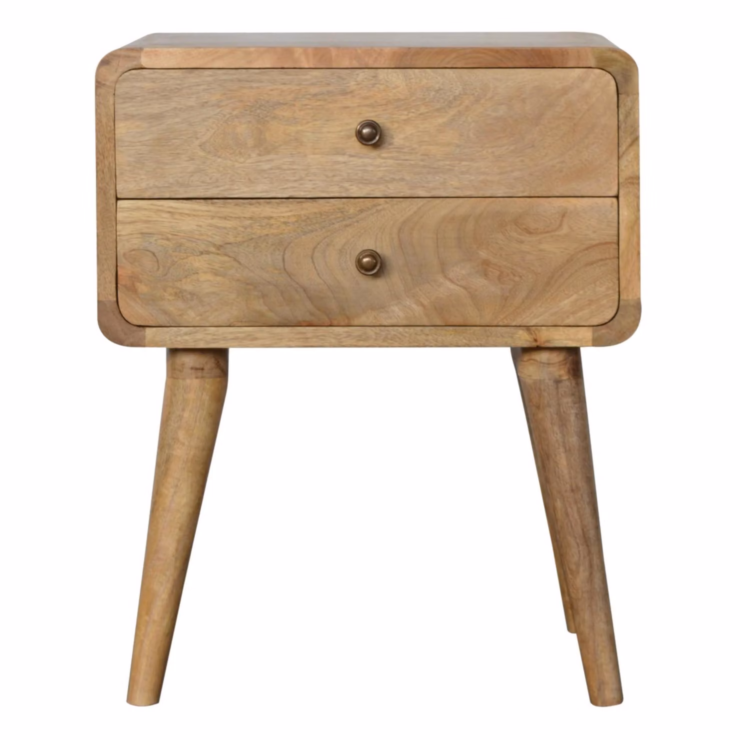 Aosom UK Solid Mango Wood Bedside Table with 2 Drawers and Nordic Legs, Brown, W/D/H: 45 x 35 x 55 cm – 2