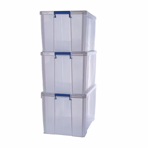 Bankers Box ProStore 3x 36L Stackable Plastic Archive Storage Boxes with Lids, Transparent, W: 47.5 cm, D: 31.5 cm, H: 38 cm – 1