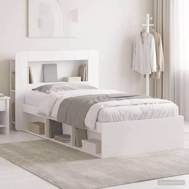 Berkfield Home Modern White Bed Frame with Storage Drawers in Engineered Wood W/D/H: 75 x 190 x 35 cm
