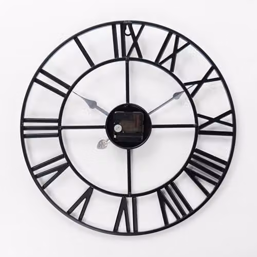 OHS Large Black Metal Vintage Skeleton Wall Clock with Roman Numerals, Diameter: 40 cm – 4