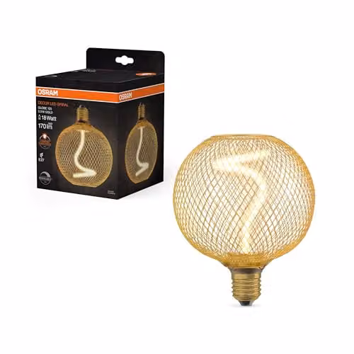 Osram Decor LED Spiral Filament Globe Bulb, Warm White, Gold, E27, Dimmable, Diameter: 12.5 cm – 1