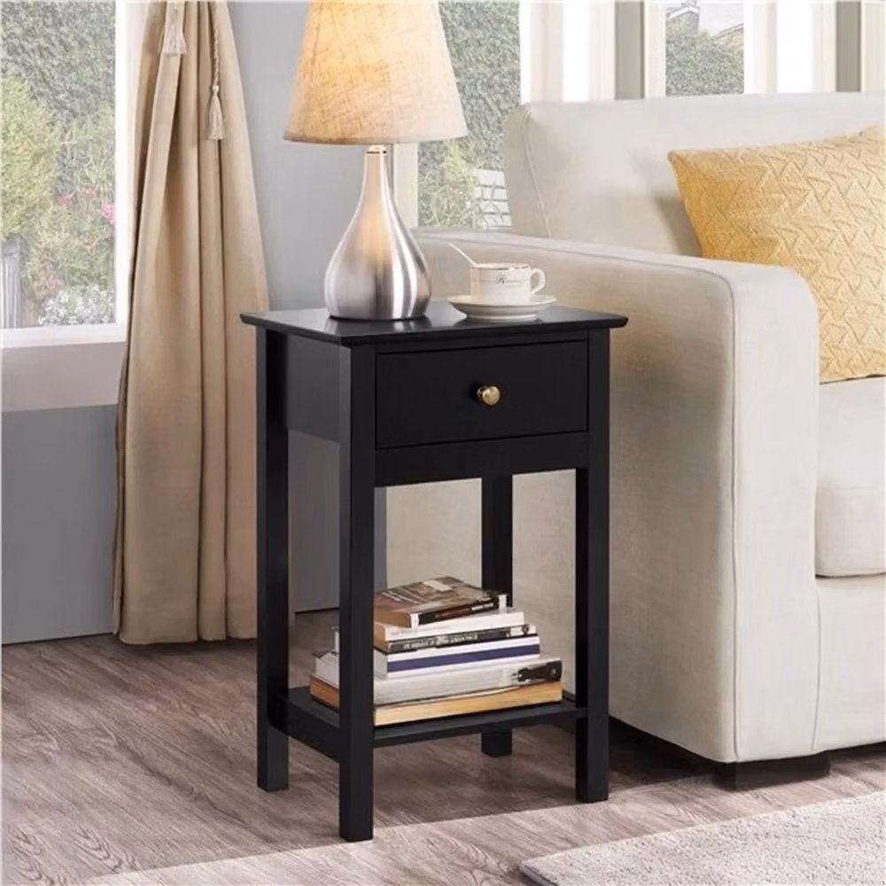 SPETLEK Black Bedside Table with Drawer – 4