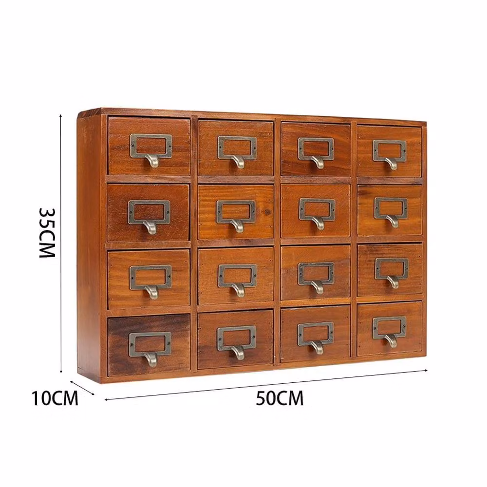 EONLION Brown Lacquered Pine Multi Drawer Wooden Storage Cabinet W: 100 cm, H: 100 cm, D: 35 cm – 2