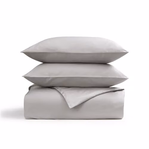 Christy 400 Thread Count Mako Satin Cotton Duvet Cover and Pillowcase Set in Silver Grey, Duvet Cover: 180 x 200 cm, Pillowcase: 50 x 75 cm