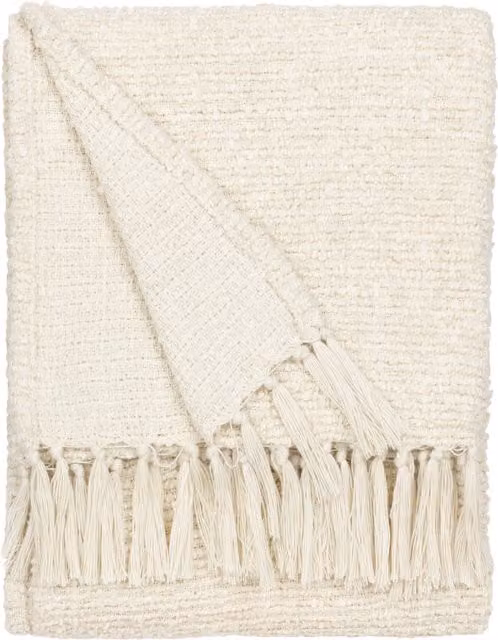 Terrys Boho Reversible Double Face Cotton Throw with Fringes in Beige and White, W: 130 cm, L: 170 cm