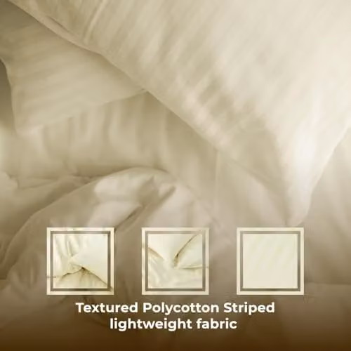 MHG Textiles Cream Striped Duvet Cover Set with Pillowcases, Cotton-Rich Polycotton Bedding, W/D/H: 260 x 220 cm – 3