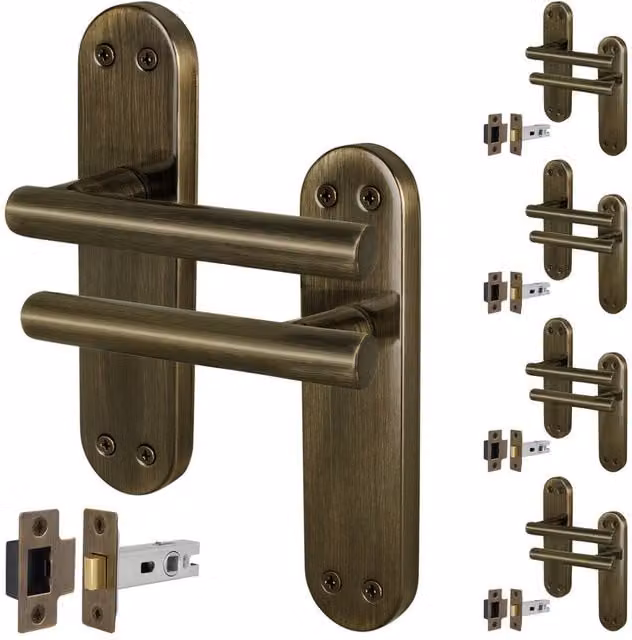 AFIT T-Bar Internal Handles with Latch Backplate in Antique Brass and Bronze, 5 Pairs, W/D/H: 15.0 x 15.0 x 1.75 cm – 1