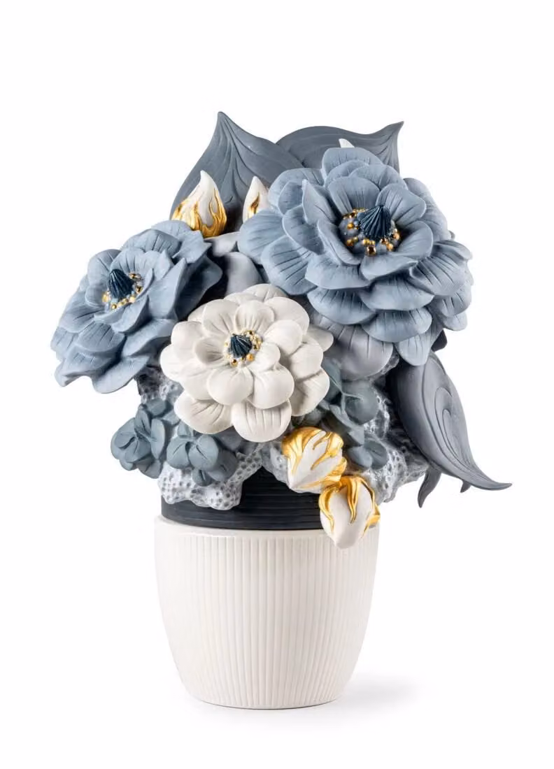 Lladró Blue Porcelain Floral Vase for Tabletop Display
