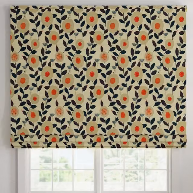 Ante Decor Seville Printed Cotton Made To Measure Roman Blind in Lapis Blue Multicolour Floral Blackout Textile