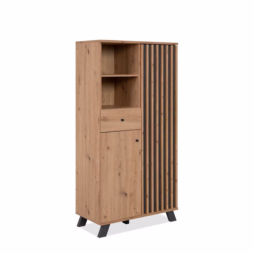CALICOSY Lublin High Sideboard in Light Brown with 2 Doors, 2 Shelves and 1 Drawer, Height: 156 cm – 2