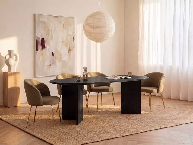 Vente-unique TOPANIA Black Rectangular 8-Seater Dining Table with Central Column, W/D/H: 220 x 90 x 74.7 cm – 1