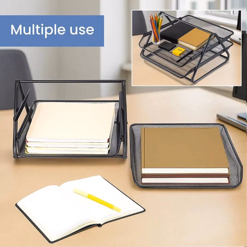 EONLION 2-Tier Metal Mesh Letter Tray and A4 File Organiser in Black, W: 100 cm, D: 15 cm – 4