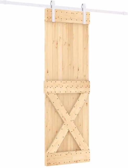 Berkfield Home Modern Sliding Door with Hardware Set in Light Brown Solid Wood, W: 70 cm, H: 210 cm