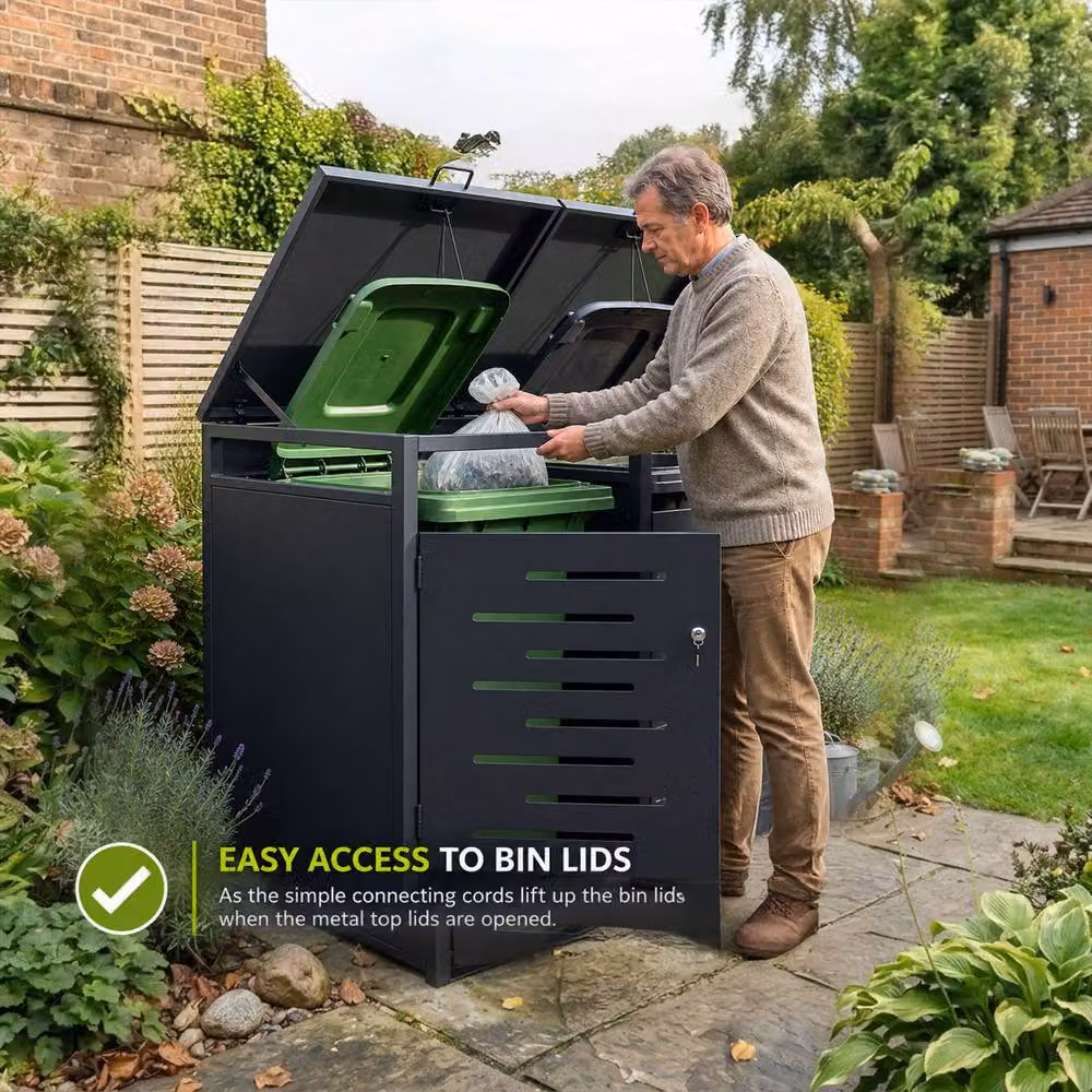 Nicoman Outdoor Metal Bin Storage Shed with Lockable Doors in Anthracite Grey – 4