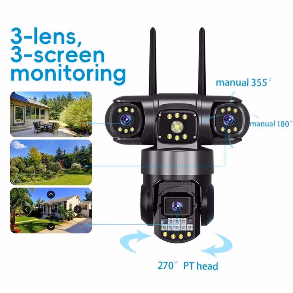 FLAVORA 3-Lens Wireless Wi-Fi Outdoor IP Camera in Black – 2