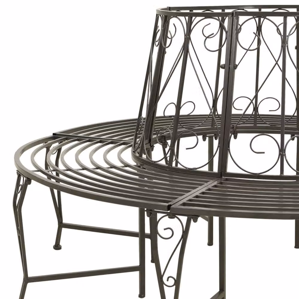 Berkfield Home Grey Powder Coated Steel Garden Tree Bench, Width: 160 cm – 2