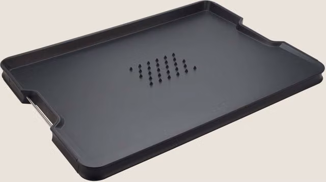 Joseph Joseph Cut & Carve Plus XL Reversible Plastic and Stainless Steel Chopping Board with Handle and Non-Slip Feet, Black