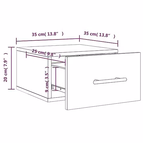 vidaXL Wall-mounted Bedside Cabinet in Black MDF – 3