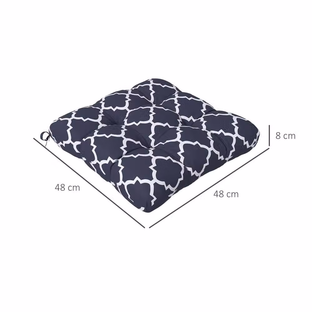 OUTSUNNY Set of 4 Blue Moroccan Square Outdoor Seat Cushions with Ties and Water Repellent Fabric – 3