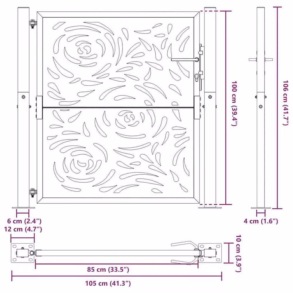 Berkfield Home Black Steel Garden Gate with Flame Design W: 105 cm, H: 106 cm – 7