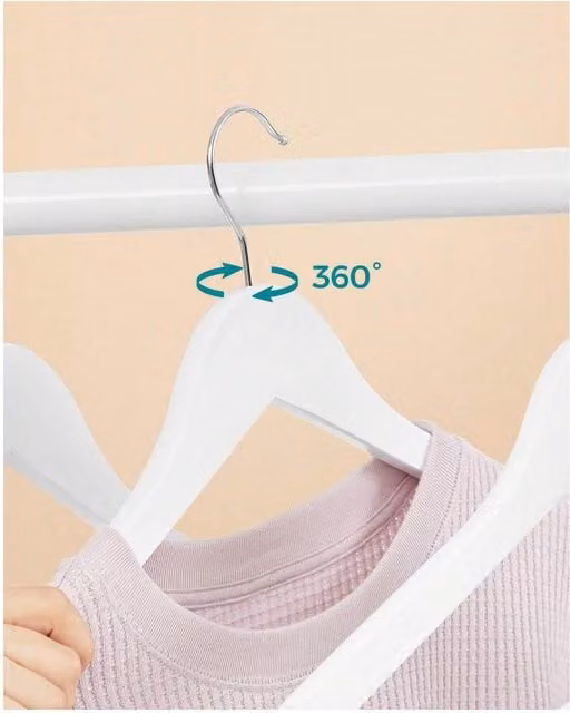 SONGMICS White Wooden Clothes Hangers with Notches and Bar, 2.4kg