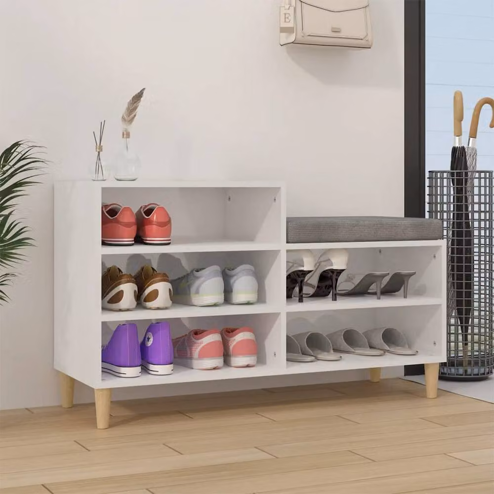 Berkfield Home High Gloss White Shoe Cabinet with Integrated Seat, W/D/H: 102 x 36 x 60 cm – 2