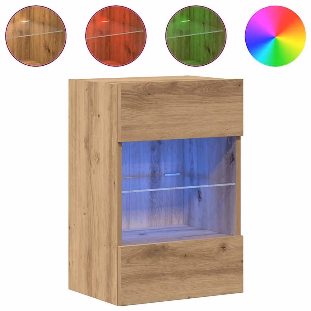 Berkfield Home Artisan Oak TV Wall Cabinets with LED Lights, 2 Piece Set, Brown, W: 40 cm, D: 30 cm, H: 60.5 cm – 2