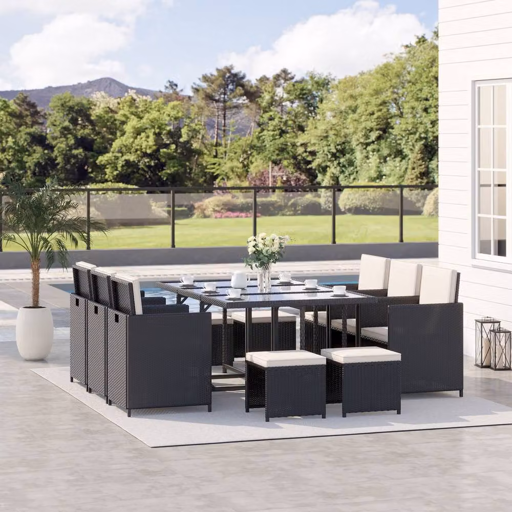 ERGOVEXA 11 Piece Black Polyrattan Garden Dining Set with Cushions – 2