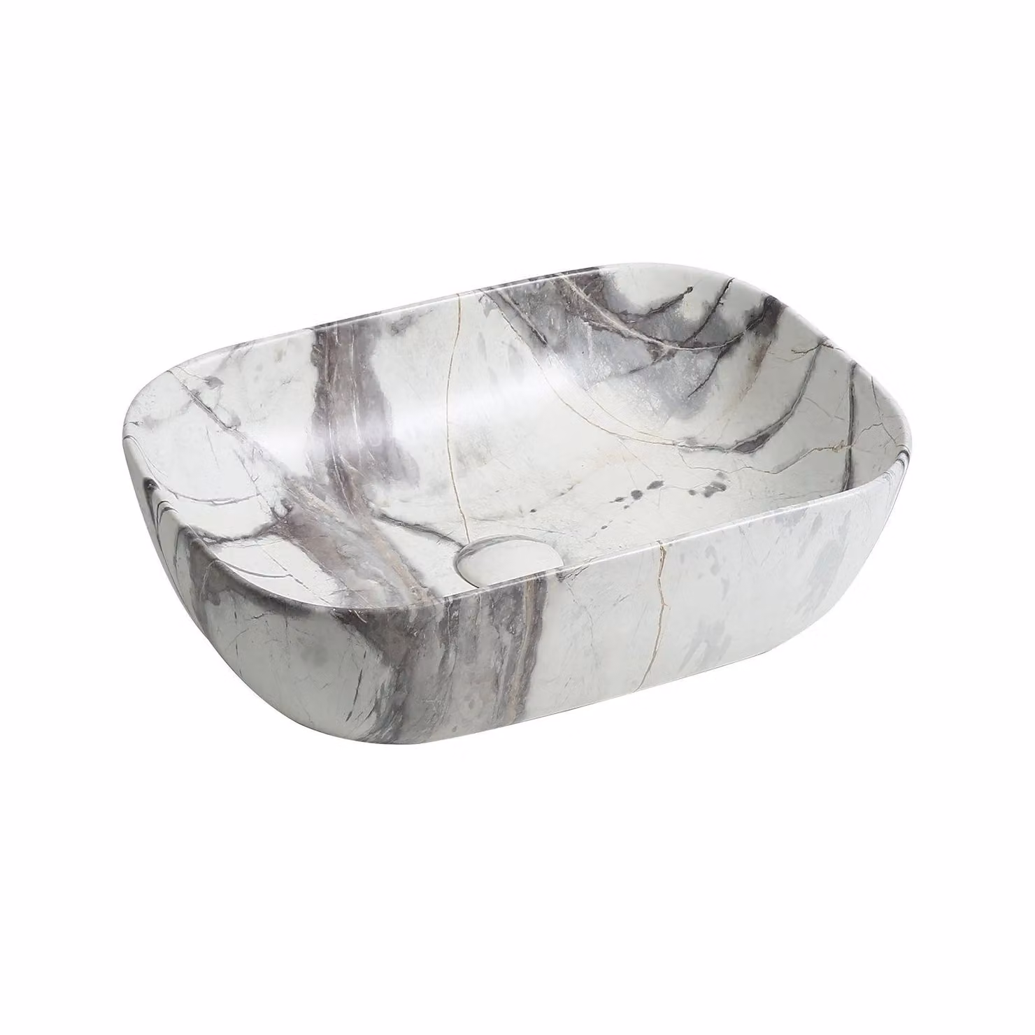 Limoge 7840 Ceramic Oblong Countertop Basin in White Marble Effect, W: 45 cm, D: 32 cm, H: 13 cm – 2