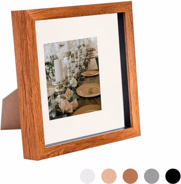 Nicola Spring Single Square 3D Box Photo Frame in Brown with Ivory Mount, W/D/H: 20.32 x 20.32 x 20.32 cm