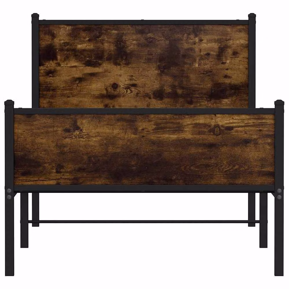 Berkfield Home Metal and Wood Bed Frame in Smoked Oak Brown, W/D/H: 80 x 190 x 91.5 cm – 4