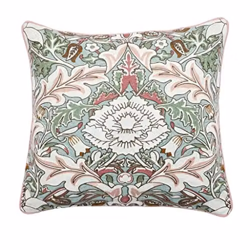Morris & Co Strawberry Thief Severne Embroidered Cotton Cushion, Cochineal Pink, W x H: 50 x 50 cm