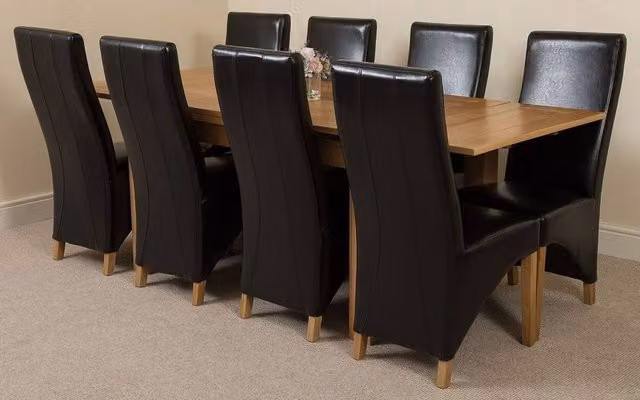 Thats Furniture Richmond Oak Extending Dining Table and 8 Lola Black Leather Chairs
