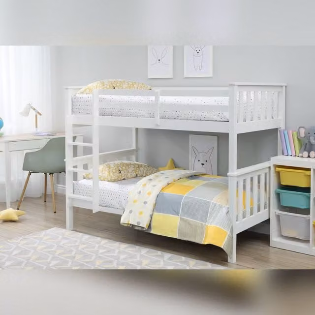Comfy Living Ltd Solid Wood Two-Level Bunk Bed in White or Grey, W/D/H: 90 x 190 x 152 cm – 1
