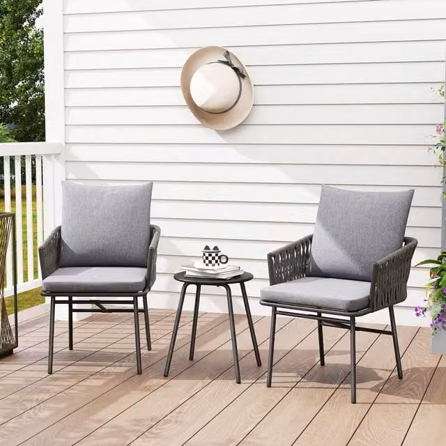 OUTSUNNY Grey Rattan Bistro Set with Table, 3 Chairs and Cushions for Garden or Balcony – 1