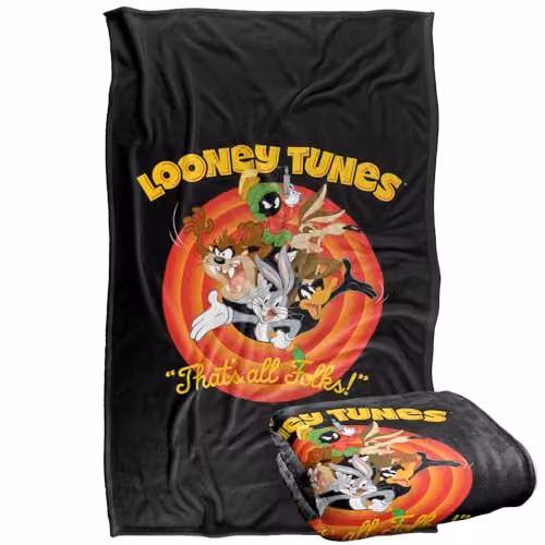 Warner Bros. Looney Tunes That's All Folks Super Soft Silky Touch Fleece Throw Blanket, Multicolour, W/D/H: 91 x 147 cm – 1