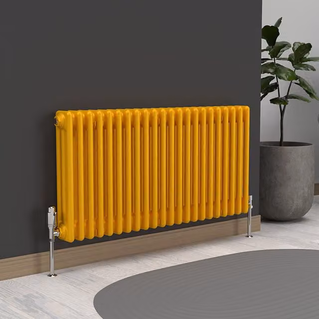 Lux Heat Horizontal 3 Column Steel Radiator in Sunflower Yellow, W: 101.0 cm, H: 50.0 cm