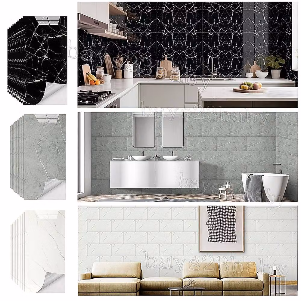 YnysTec 10 Pack Self-Adhesive PVC Marble Look Wall Stickers in Cool White – 2