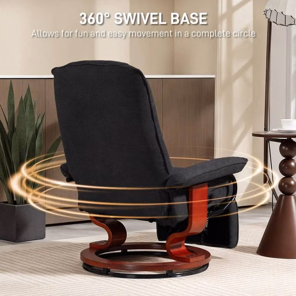 FORGEVIO Manual Recliner Swivel Chair in Black Fabric – 6