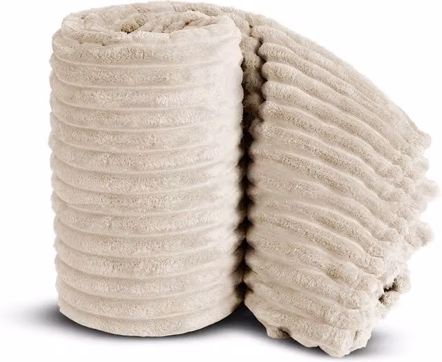 Velosso Super Soft Chunky Cord Blanket Throw in Ivory, W: 200 cm, D: 240 cm