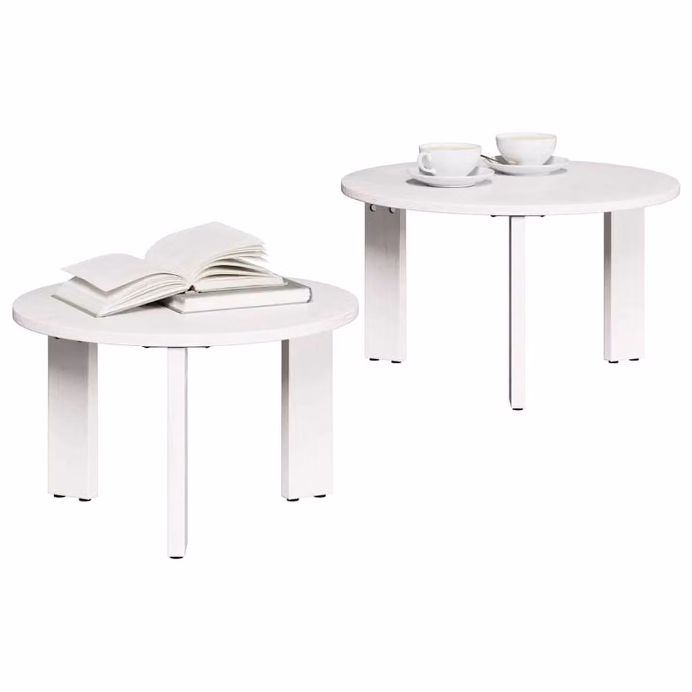 Berkfield Home 2 Piece White Round Nested Coffee Table Set W/D/H: 47.5 x 47.5 x 27 cm – 2