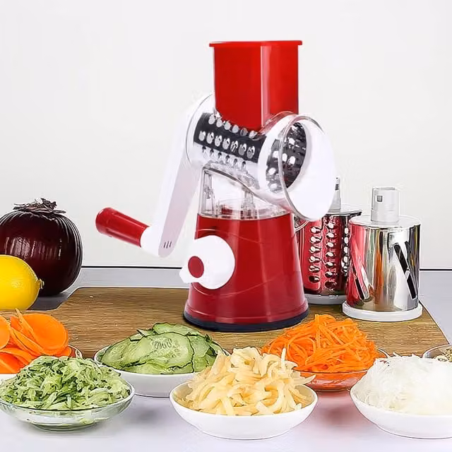 Dragodirect 3-in-1 Rotary Cheese Grater and Shredder with Handle, Red – 1