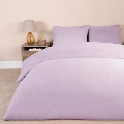 OHS Teddy Fleece Thermal Duvet Cover and Pillowcase Set, Purple, W/D/H: 180 x 200 cm – 1
