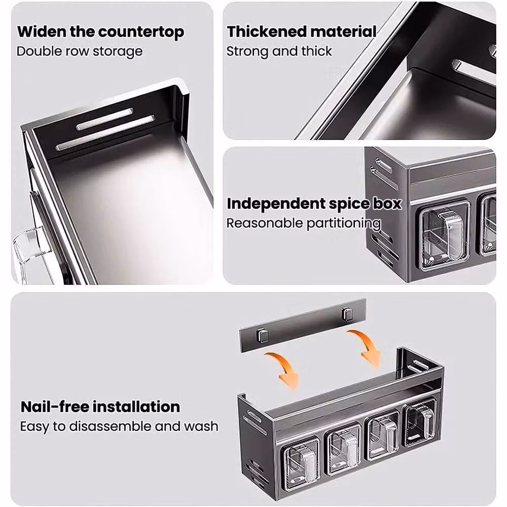 Havendro 5-Grid Metal Kitchen Spice and Sauce Rack in Matt Grey – 4