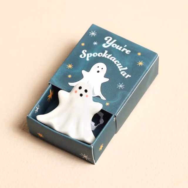 Lisa Angel Tiny White Ceramic Ghost Matchbox Token