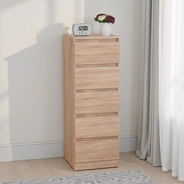 Seconique Malvern 5 Drawer Narrow Chest in Sonoma Oak