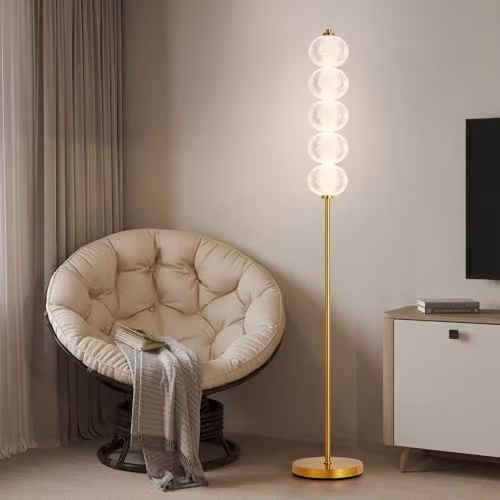 Harper Living Modern LED Floor Lamp in Gold, 20W 2400LM with Foot Switch and Adjustable Colour Temperatures – 1