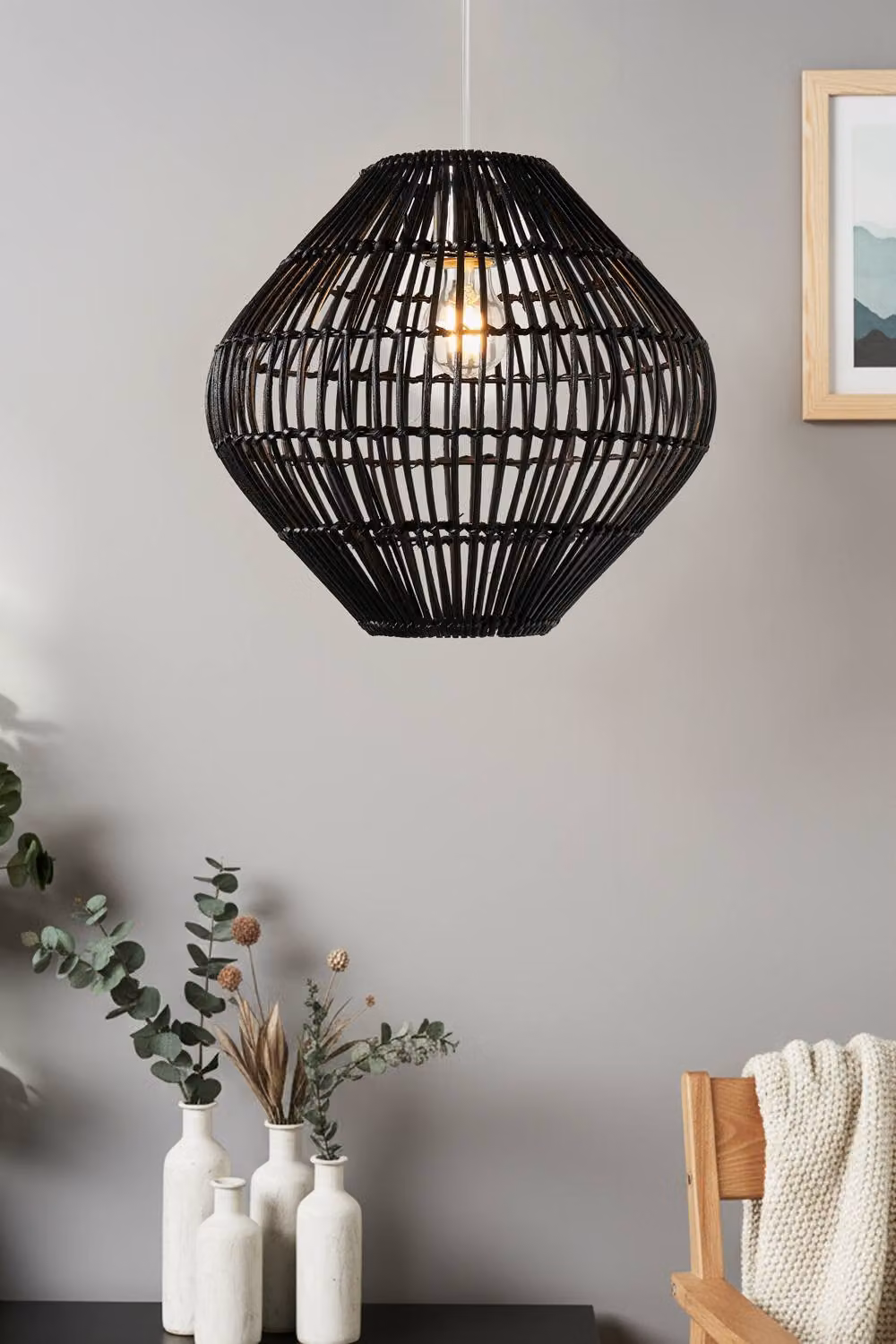 BHS Lighting Bamboo Bobbin Easy Fit Light Shade, Black – 3
