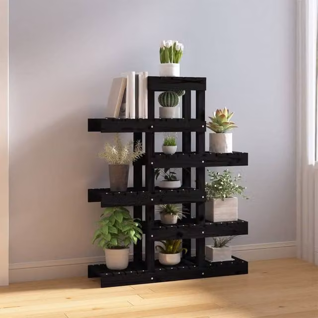 Berkfield Home Black Solid Pine Wood Plant Stand W/D/H: 85 x 25 x 109.5 cm